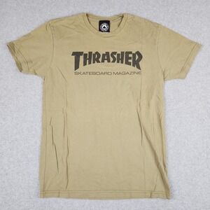 Thrasher T-Shirt Mens Small Tan Skateboard Magazine Graphic Logo Skate Tee